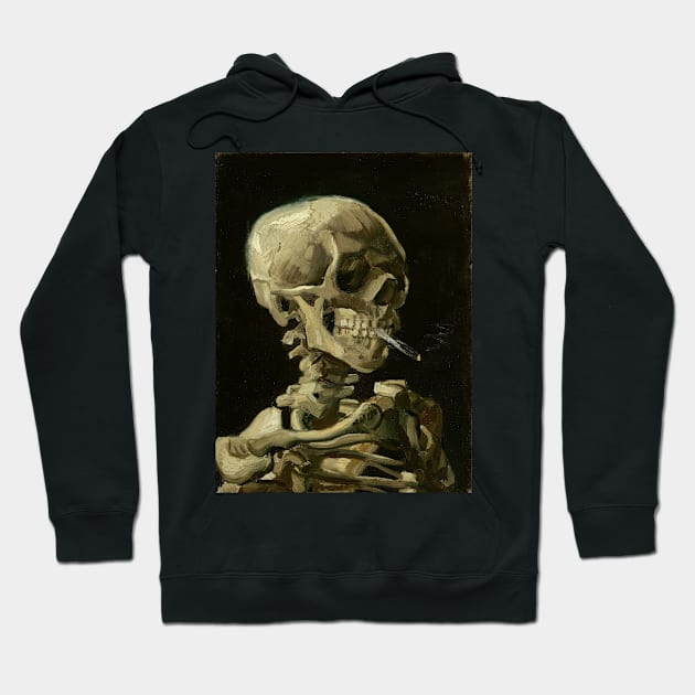 Skull of a Skeleton with Burning Cigarette - Van Gogh Hoodie by themasters